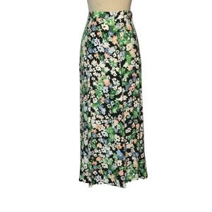 H&M black green floral a line skirt size maxi skirt size 6